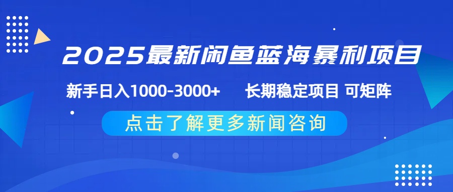 2025最新闲鱼蓝海暴利项目 ,新手日入1000-3000+ 长期稳定项目 可矩阵 第1张 2025最新闲鱼蓝海暴利项目 ,新手日入1000-3000+ 长期稳定项目 可矩阵